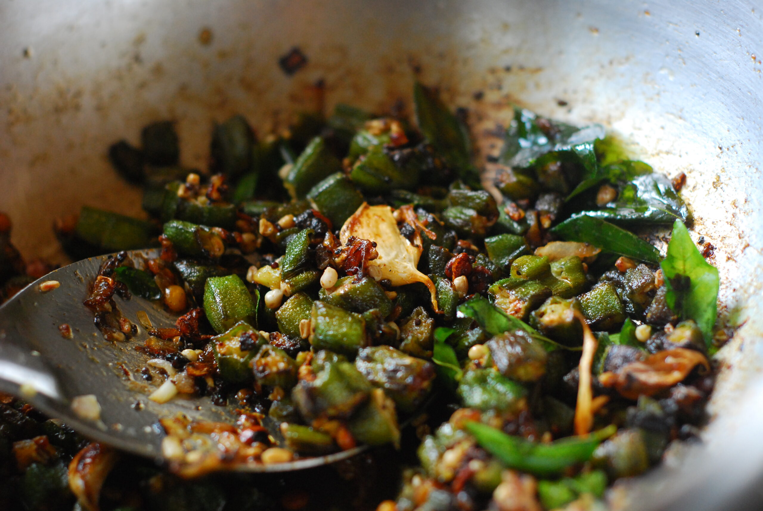 Okra stir fry - Okra is a vegetable commonly used in Pakistani food.
