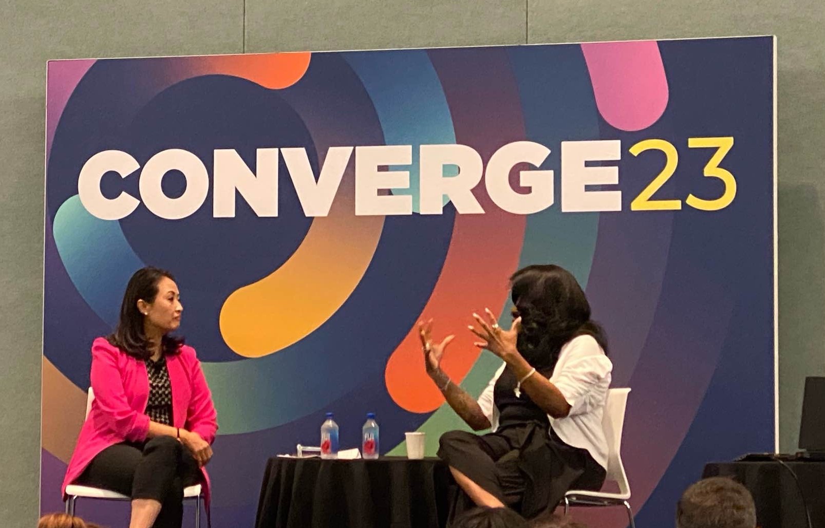 Jane and Tonya in conversation about breaking the bamboo ceiling at Converge 23