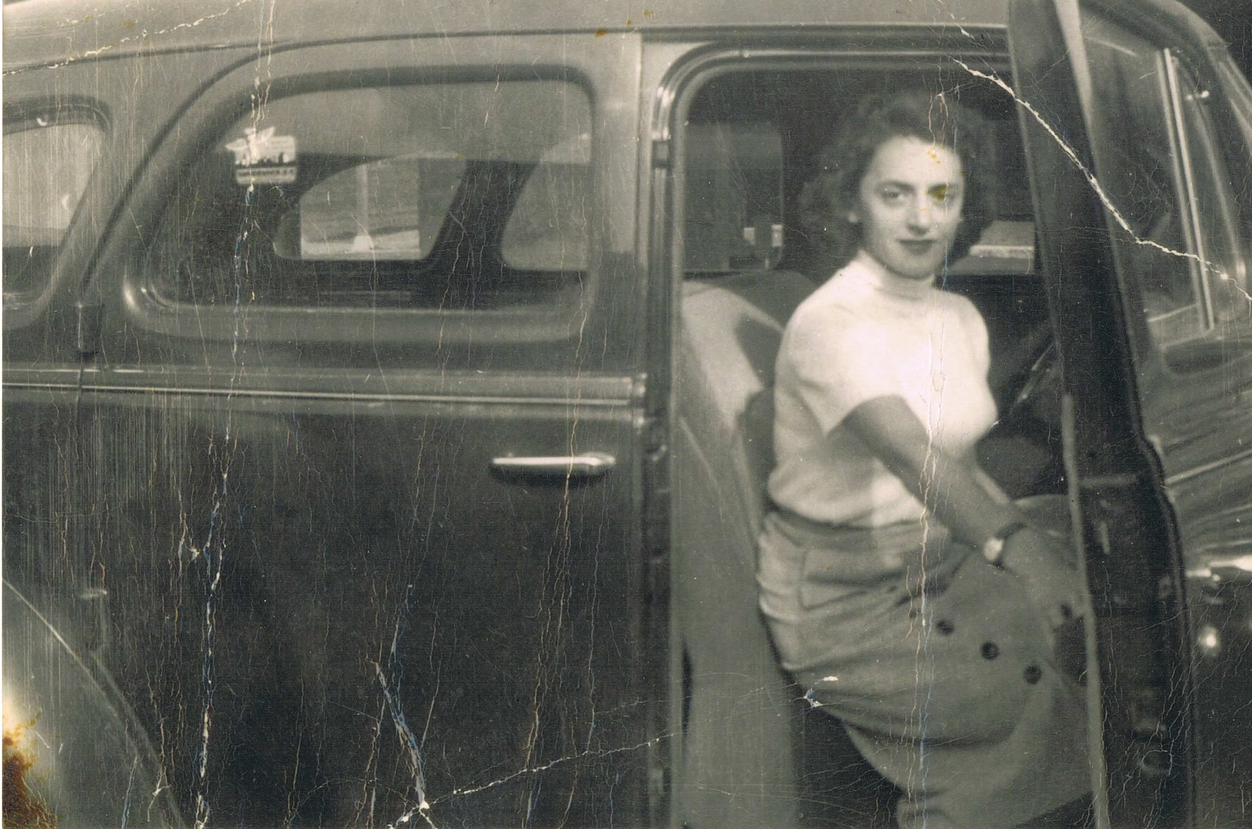 Velma Demerson in a car