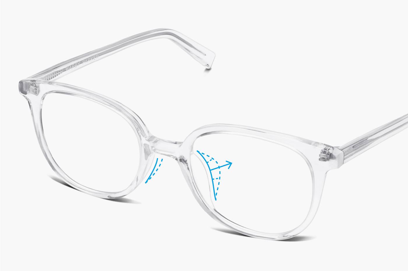 Diagram of Warby Parker Low Bridge Fit glasses