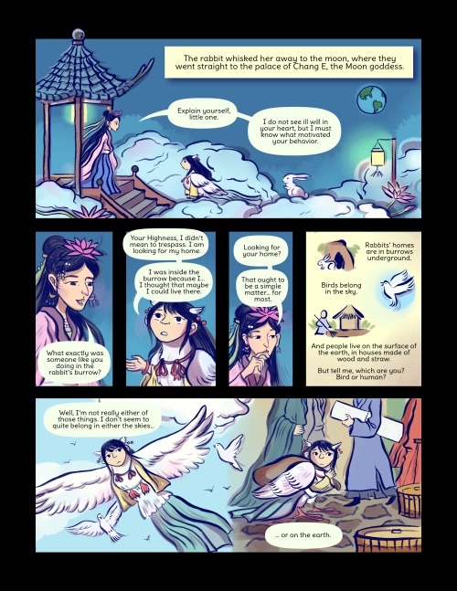 A page of In Between Home, featuring Chang E and Jingwei