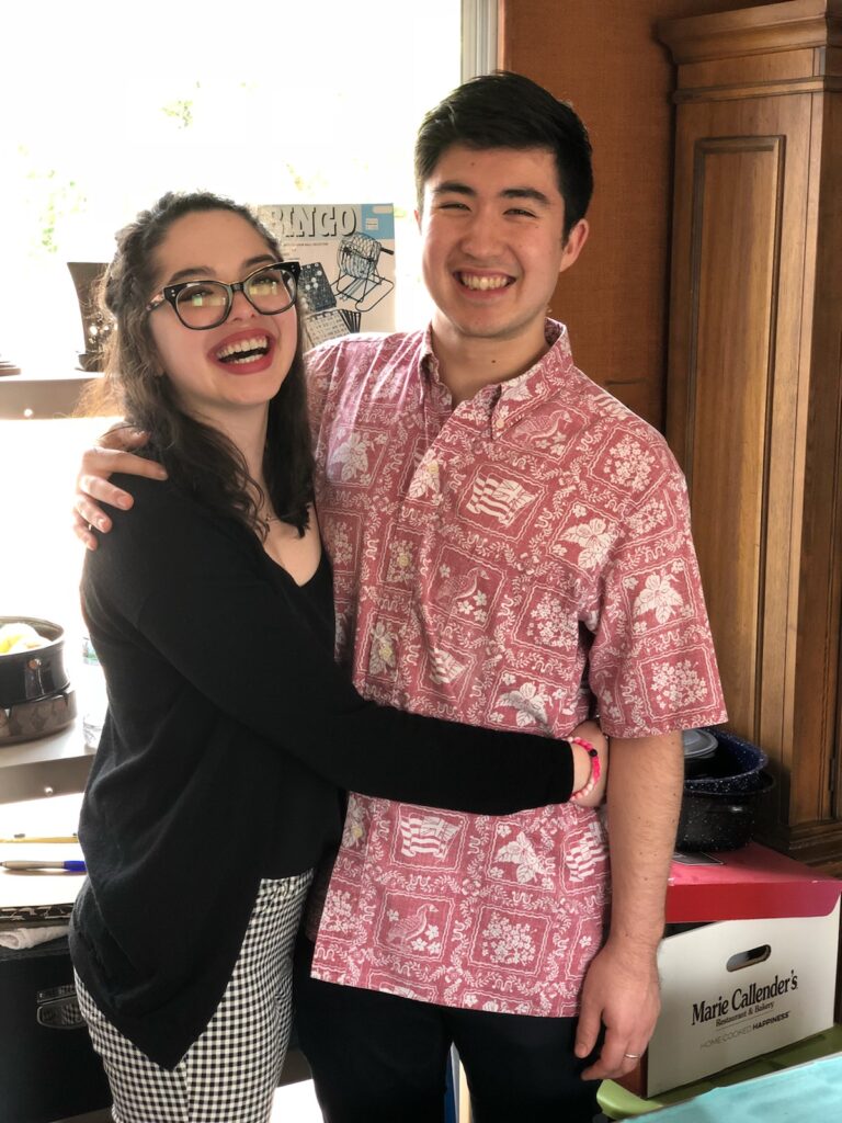 The author giving a side-hug to her boyfriend in May 2018