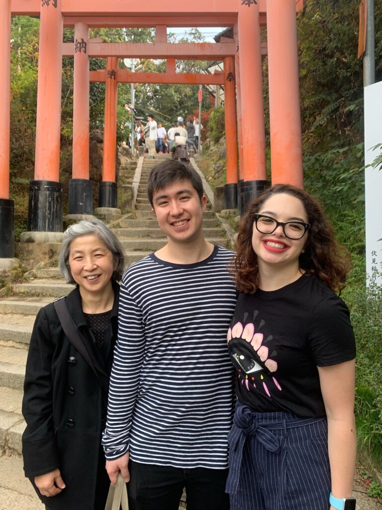 The author, her boyfriend, and his mother in Kyoto in 2019