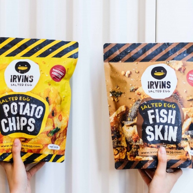 Irvins Salted Egg Chips bags