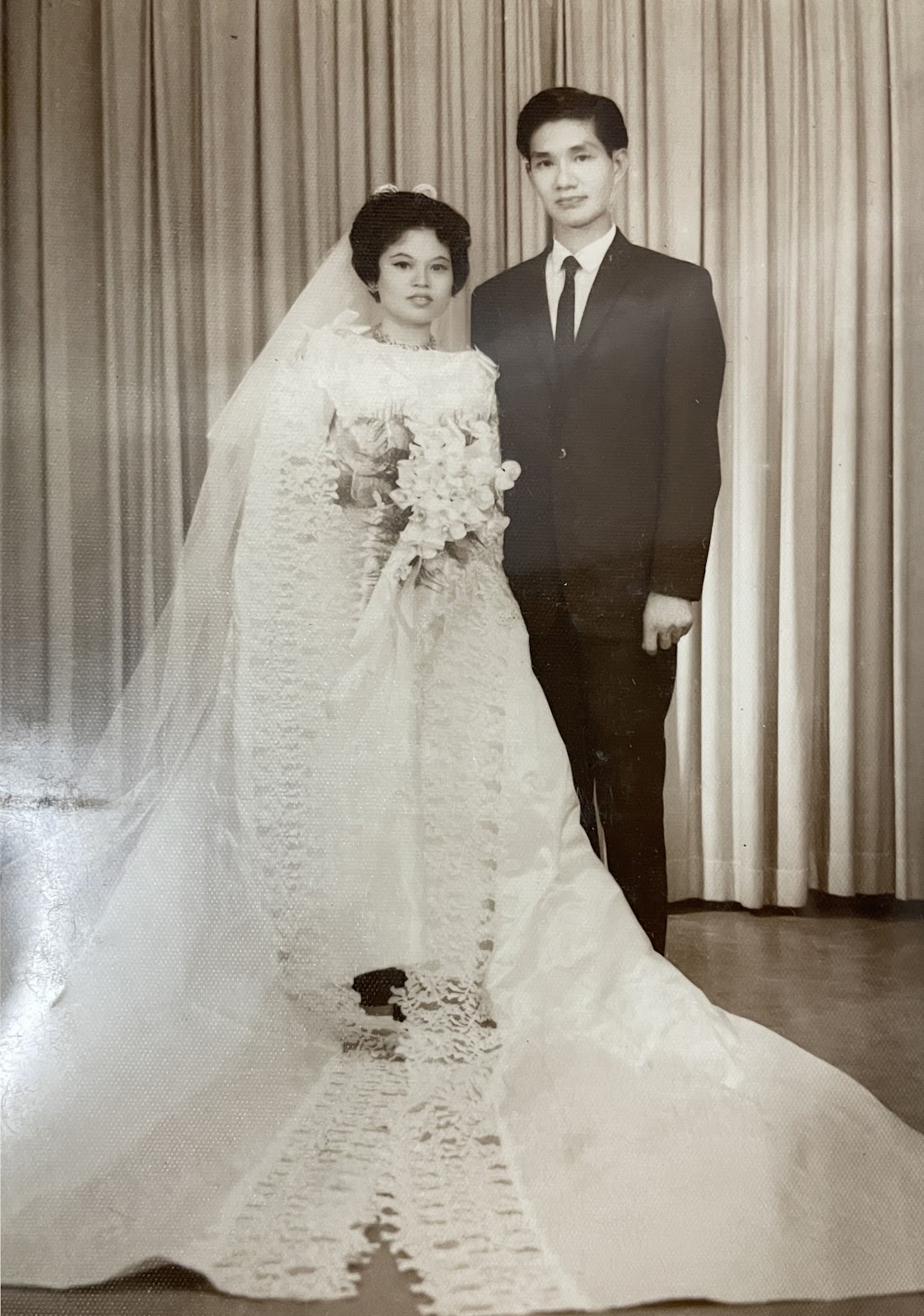 A wedding photo of the author's grandmother and grandfather.