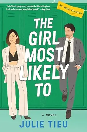 Cover of a man and woman in business attire standing in front of green school lockers. The woman wears a white suit and the man a black blazer with a loosened tie. The title is in bold white block letters.